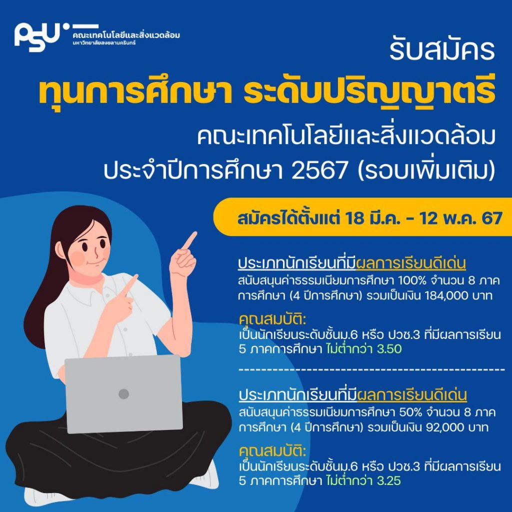 ทุนการศึกษาระดับปริญญาตรี คณะเทคโนโลยีและสิ่งแวดล้อม